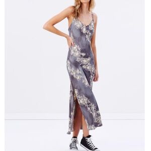 Free People Gray and Cream Floral Maxi Slip Dress